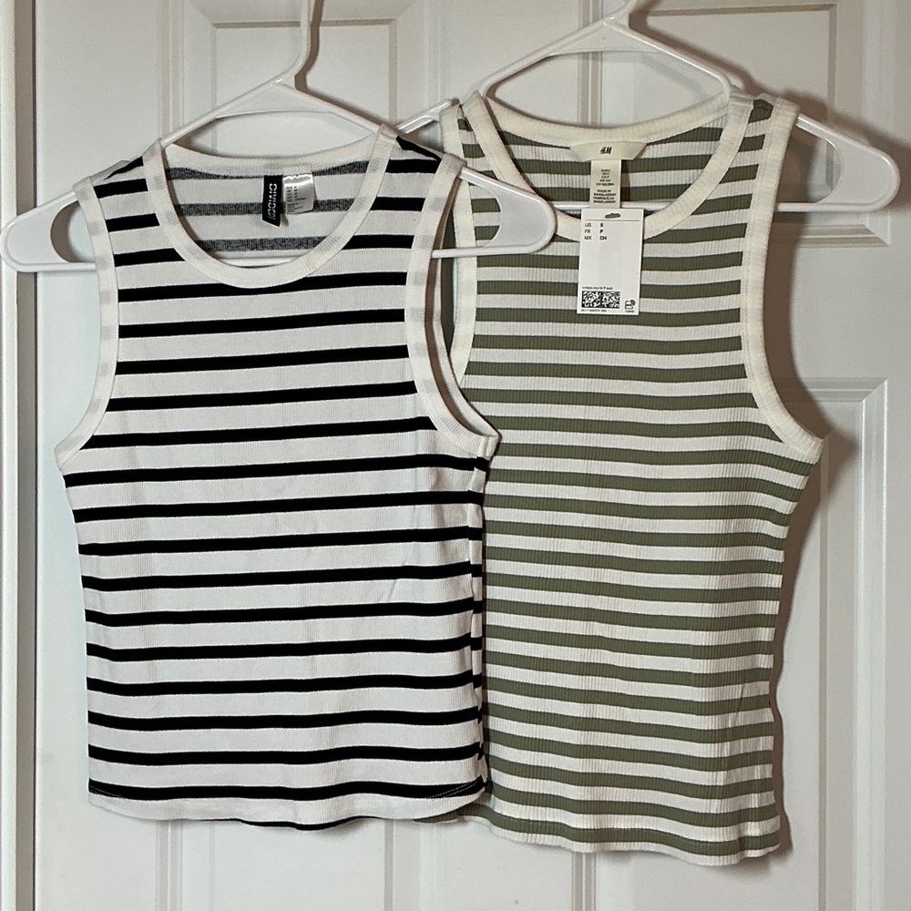 H&M Striped Tank Tops - Black & White, Olive & White